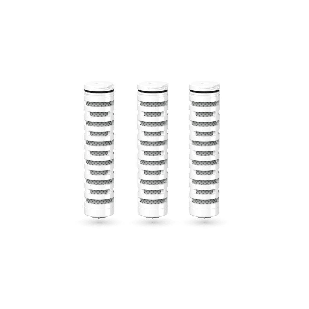 Three cylindrical containers with striped patterns on a white background