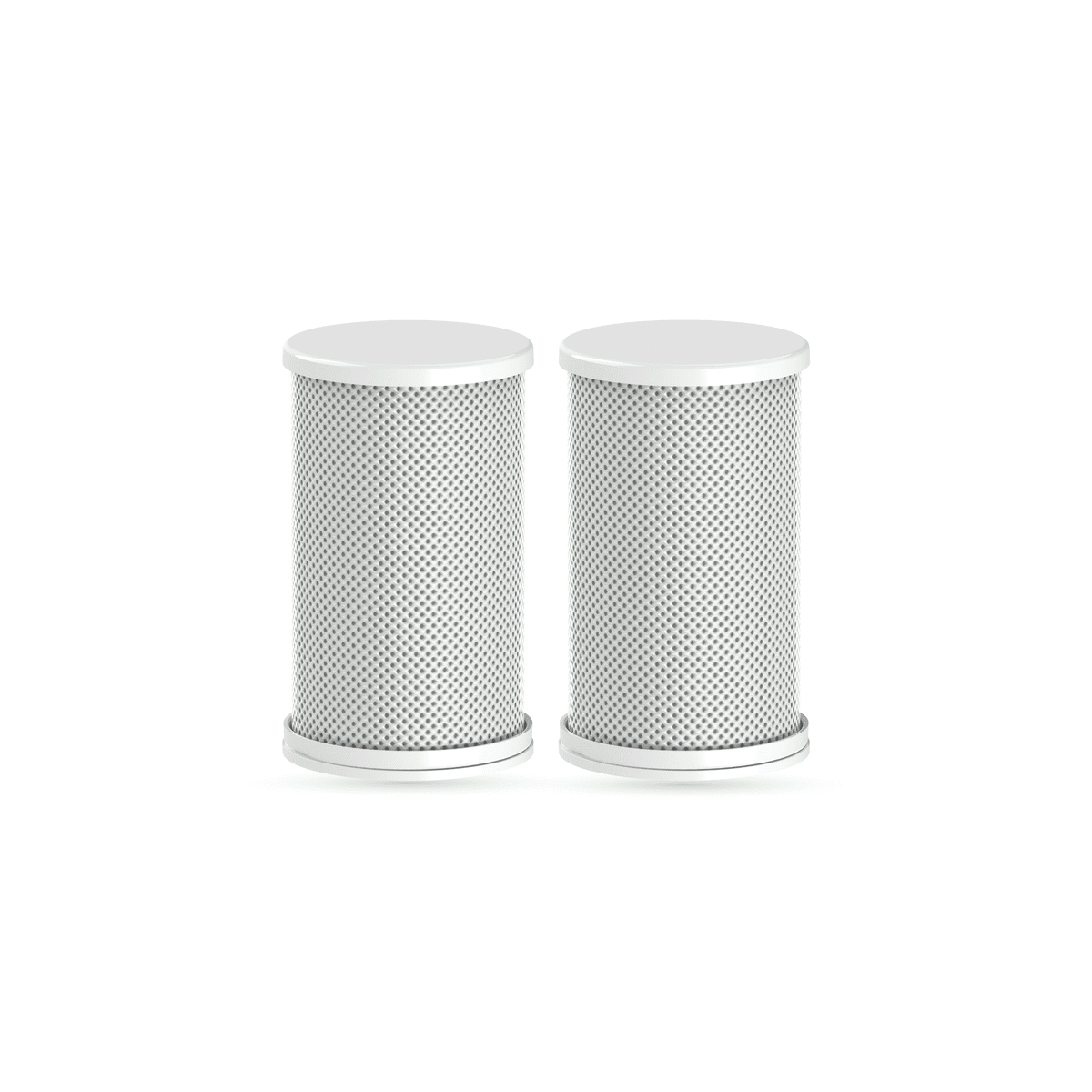 Two cylindrical air filter cartridges on a white background