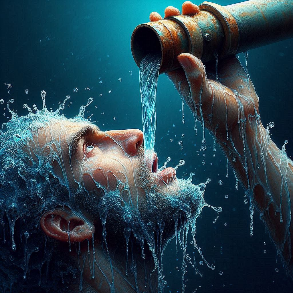 Drinking contaminated tap water (AI generated image)