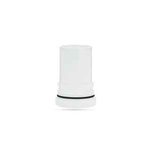 White cylindrical object with black band on a white background